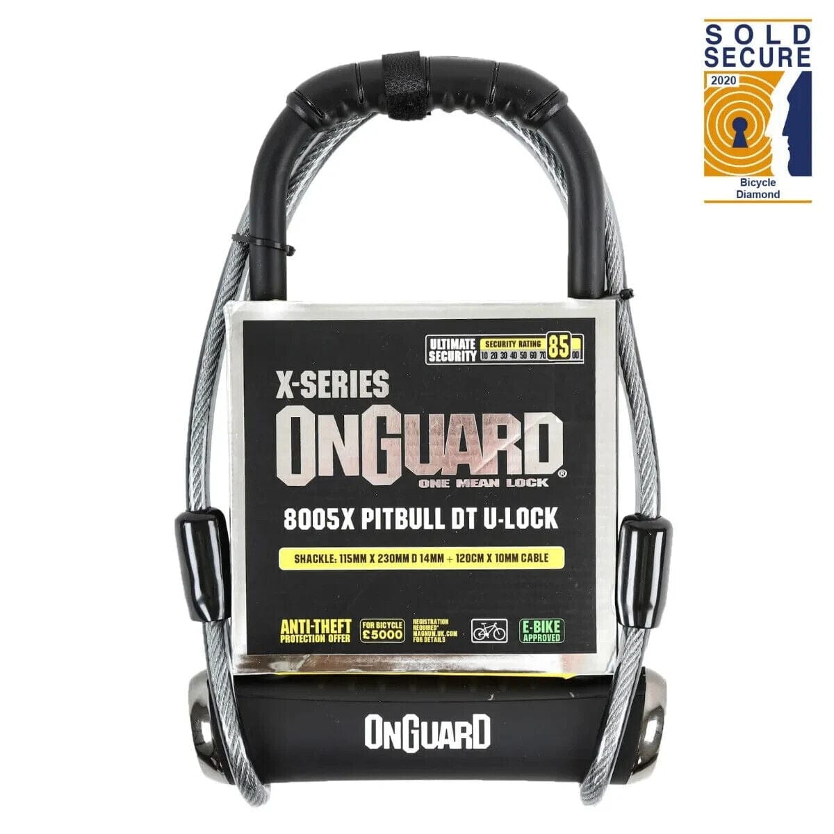 Serrure à Arceau Antivol Vélo OnGuard Pitbull DT 8005 - Dimensions 115x230 Mm, Câble 14 Mm - Avec Corde Et Support